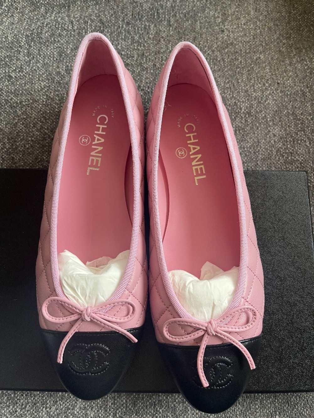 Chanel quilted pink ballet flats
